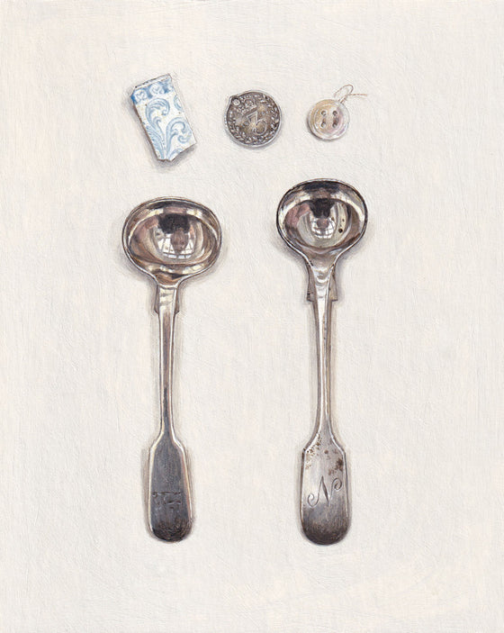 Small Spoons with China, Button and Thruppence